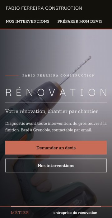 Site d'une entreprise de rénovation à Grenoble, vu sur téléphone