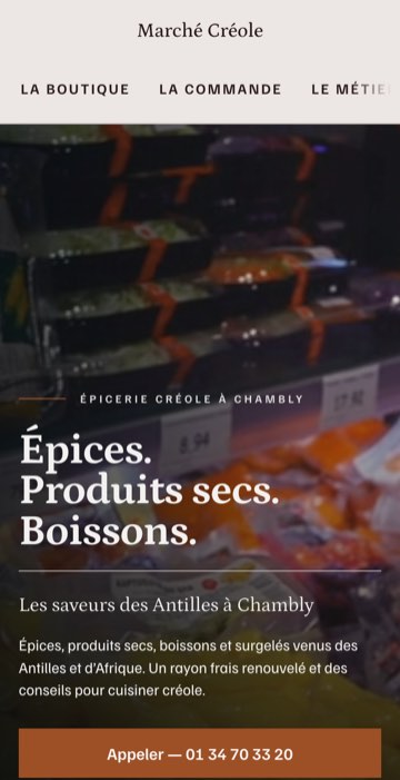 Site d'une épicerie créole à Chambly, avec sa boutique en ligne